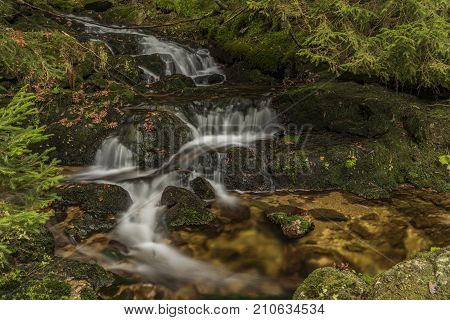 Javori Creek In Krkonose Mountains National Park In Autumn Color Day