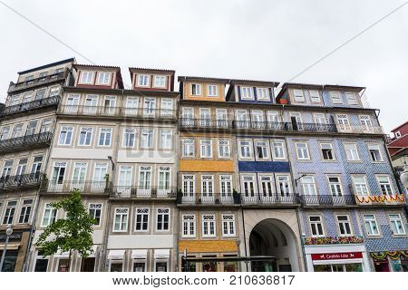 Porto, Portugal - July, 2017. Houses Of Ribeira Square Located In The Historical Center Of Porto, Po