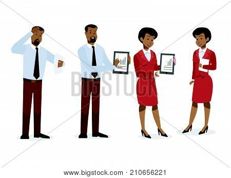 Businessman And Woman In Office With Mobile Tab Bill Vector Illustration2.eps