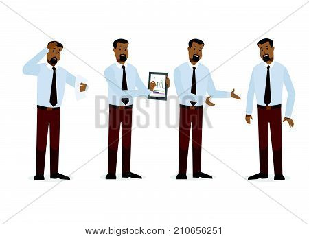 Businessman In Office With Bill Mobile Tab Vector Illustration.eps