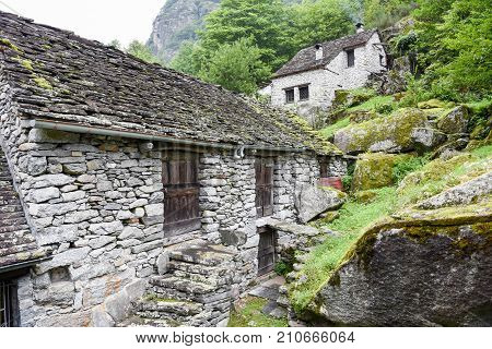 Traditional Rural Village Of Fontana On The Swiss Alps