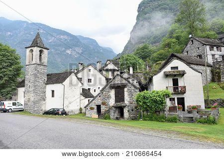 Traditional Rural Village Of Fontana On The Swiss Alps