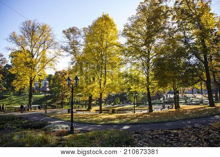 Riga Canal in autumn that flows through Bastion hill park (Bastejkalns). Latvia
