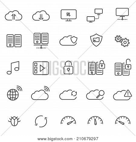 Hosting Icons set including servers, clouds, media uploading etc..