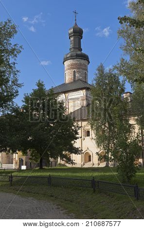 Kirillov, Vologda region, Russia - August 9, 2015: Holy Gates with church of St. John Lestvichnika the Kirillo-Belozersky Monastery