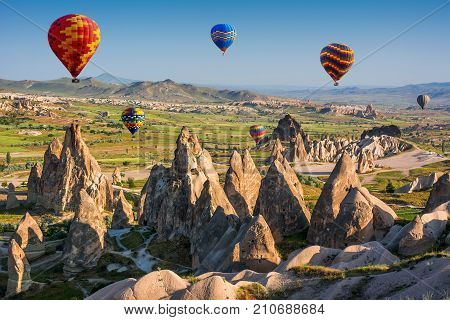 The great tourist attraction of Cappadocia - balloon flight. Cappadocia is known around the world as one of the best places to fly with hot air balloons. Goreme Cappadocia Turkey