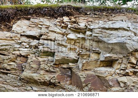 Stone quarry sandstone or earth cave close-up.