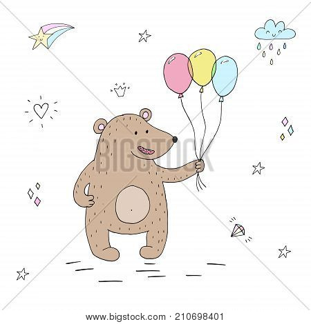 vector card with cute hand drawn bear. vector print.