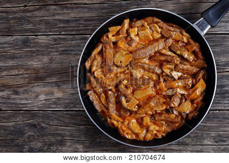 Delicious Beef Stroganoff In Metal Skillet