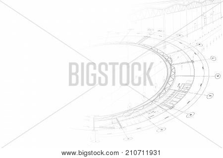 Abstract architectural project of industrial building on the white background