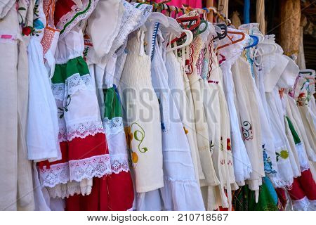 Embroidered Mayan dresses in Mexico Riviera Maya