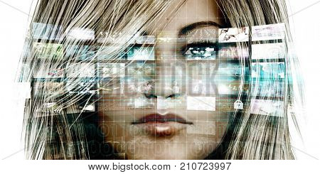 Data Analysis or Analytics with Woman Viewing Data Charts 3D Illustration Render