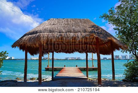Cancun Pok-Ta-Pok pier in Hotel Zone at Nichupte Lagoon of Mexico