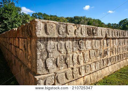Chichen Itza Tzompantli the Wall of Skulls in Mexico Yucatan