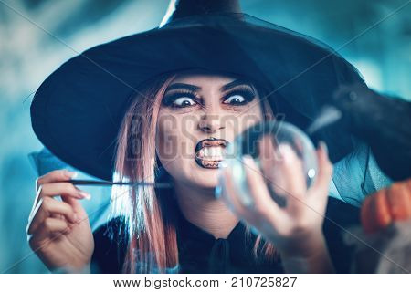 Witch Watching The Future In Magic Ball