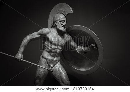 Man in helmet Greek ancient sculpture of warrior