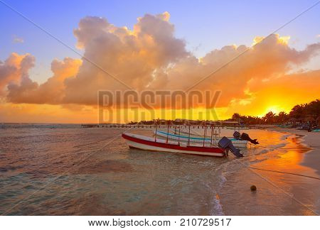 Mahahual Caribbean beach sunset in Costa Maya of Mayan Mexico