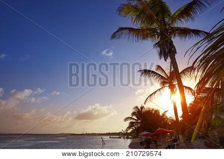 Mahahual Caribbean beach sunset in Costa Maya of Mayan Mexico