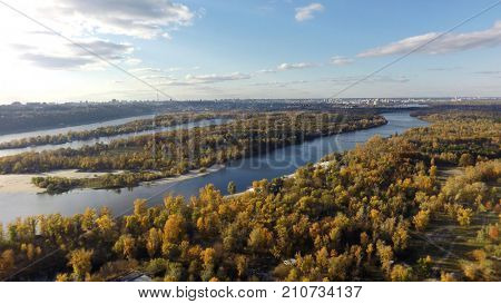 Dnieper and Desna river in Kiev,  aerial view