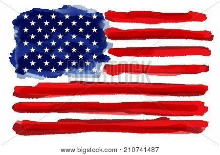 American Usa Flag Artistic Watercolor Grunge Stylistic