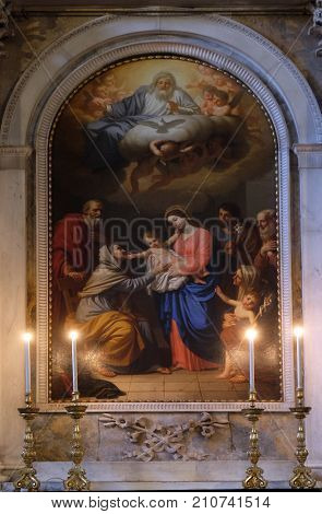 LUCCA, ITALY - JUNE 03: Saint Anna adores the Child by Stefano Tofanelli, Basilica of Saint Frediano, Lucca, Tuscany, Italy on June 03, 2017.