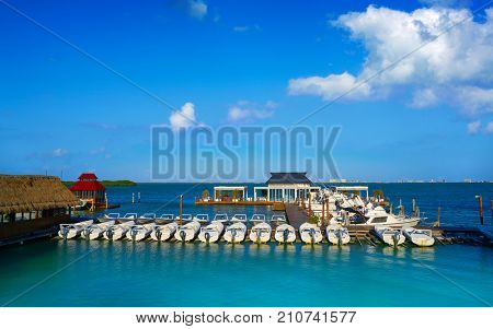 Cancun Hotel Zone marina at Nichupte lagoon in Mexico