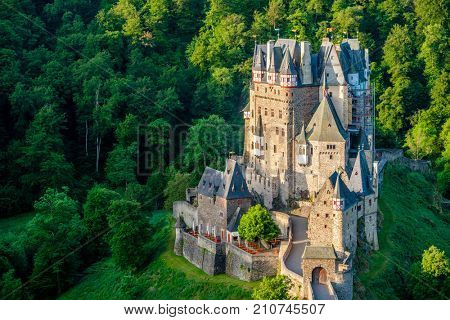 Burg Eltz castle in Rhineland-Palatinate state, Germany. Construction started	prior to 1157.