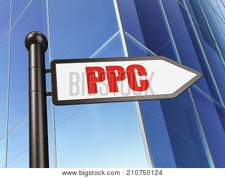 Marketing concept: sign PPC on Building background, 3D rendering