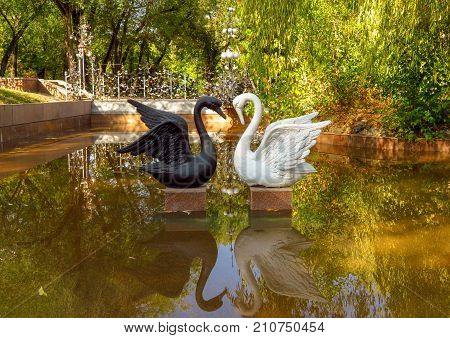 Almaty - Sculpture Of A White And Black Swan