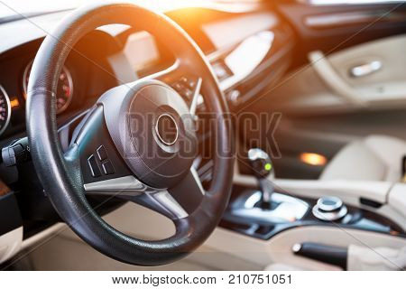 Interior View Of Car With Luxery Beige Salon