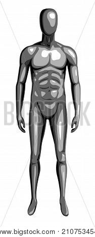 Man 3d monochrome dummy with steel texture. Standing front view male mannequin. Human body vector creative art illustration isolated white backgorund