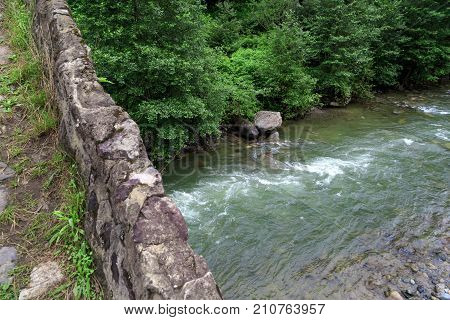 Flowing Firtina River In Rize In Forest