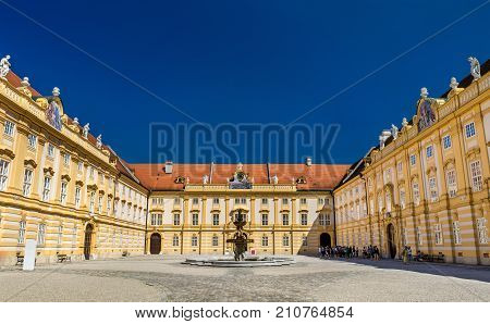 Prelate's courtyard of Melk Abbey. A UNESCO heritage site in Austria
