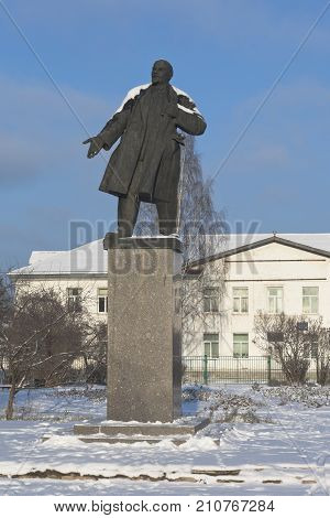 Velsk, Arkhangelsk region, Russia - November 6, 2016: Monument to Vladimir Lenin in the town of Velsk