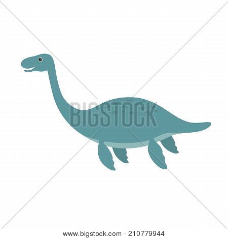 Cute plesiosaurus cartoon. Flat vector illustration isolated on white background for children