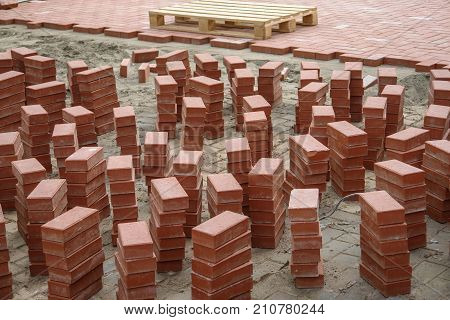 Sidewald or pavement costruction with the red bricks