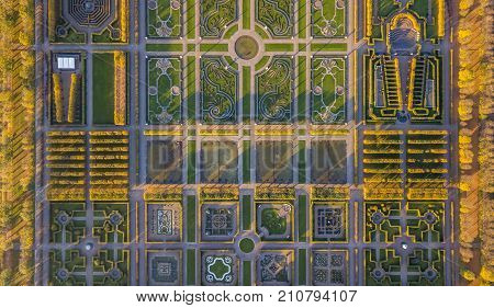 Aerial view of Herrenhausen Gardens in Hannover, Lower Saxony, Germany
