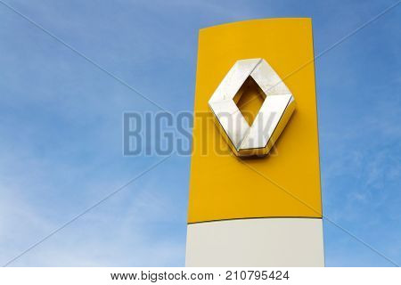 Prague, Czech Republic - October 25: Renault Company Logo On Dealership Building On October 25, 2017