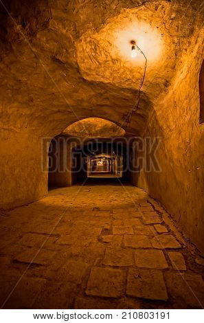 NAIN, IRAN - MAY 6, 2015: Underground passages to the hall for praying in the old Jame mosque basement in Iran.