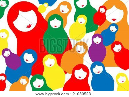 Background Russian nesting dolls matrioshka, set icon colorful symbol of Russia, vector