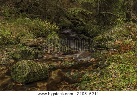 Javori Creek In Krkonose Mountains National Park In Autumn Color Day