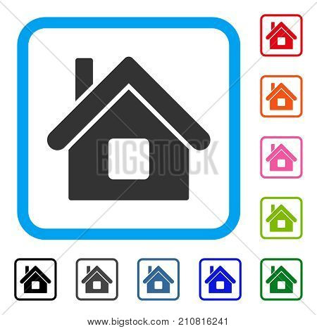 Home icon. Flat gray pictogram symbol inside a light blue rounded rectangle. Black, gray, green, blue, red, orange color additional versions of Home vector. Designed for web and software UI.