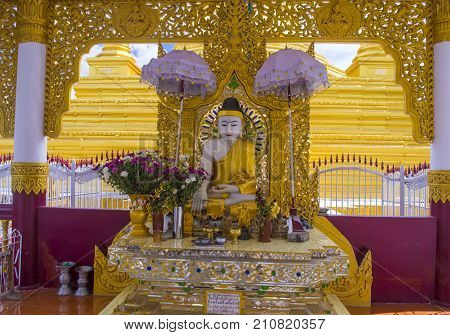 MANDALAY MYANMAR - SEP 02 : Interior of Sandamuni Pagoda in Mandalay Myanmar on September 02 2017 Sandamuni Pagoda is a Buddhist stupa located southwest of Mandalay Hill