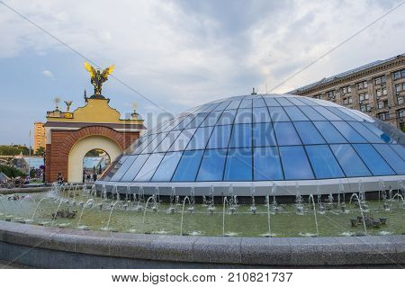 KIEV UKRAINE - JUNE 05 : The Maidan Nezalezhnosti in Kiev Ukraine on 05 June 2017 it is one of the city's main squares located on Khreshchatyk Street