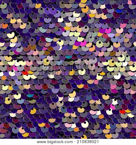 Sequins  Seamless Pattern. Vector. Without gradient. Multicolor Purple Background. Embroidery.