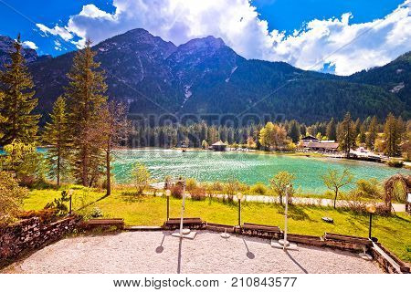 Lago Di Dobbiaco In Dolomites Alps View