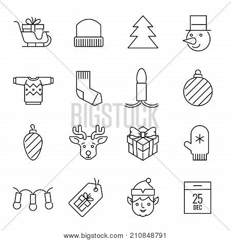 Christmas icons. Xmas and winter vector illustration. Christmas celebration icons in outline style. Christmas signs. Professional vector icons for christmas holydays.