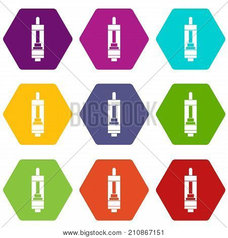 Clearomizer for cigarette icon set many color hexahedron isolated on white vector illustration