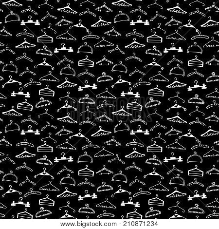 Doodle seamless clothes hangers pattern. Hand drawn cute sketchy style scribble. Graphic design element for scrapbook, fashion clothes shop web site, print, sale flyer, invitation. Vector illustration