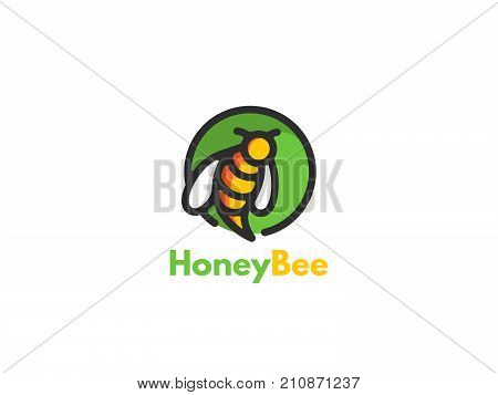 Bee logo icon design. The concept for the industry sales and production of honey, breeding and keeping bees. Flat line vector illustration.